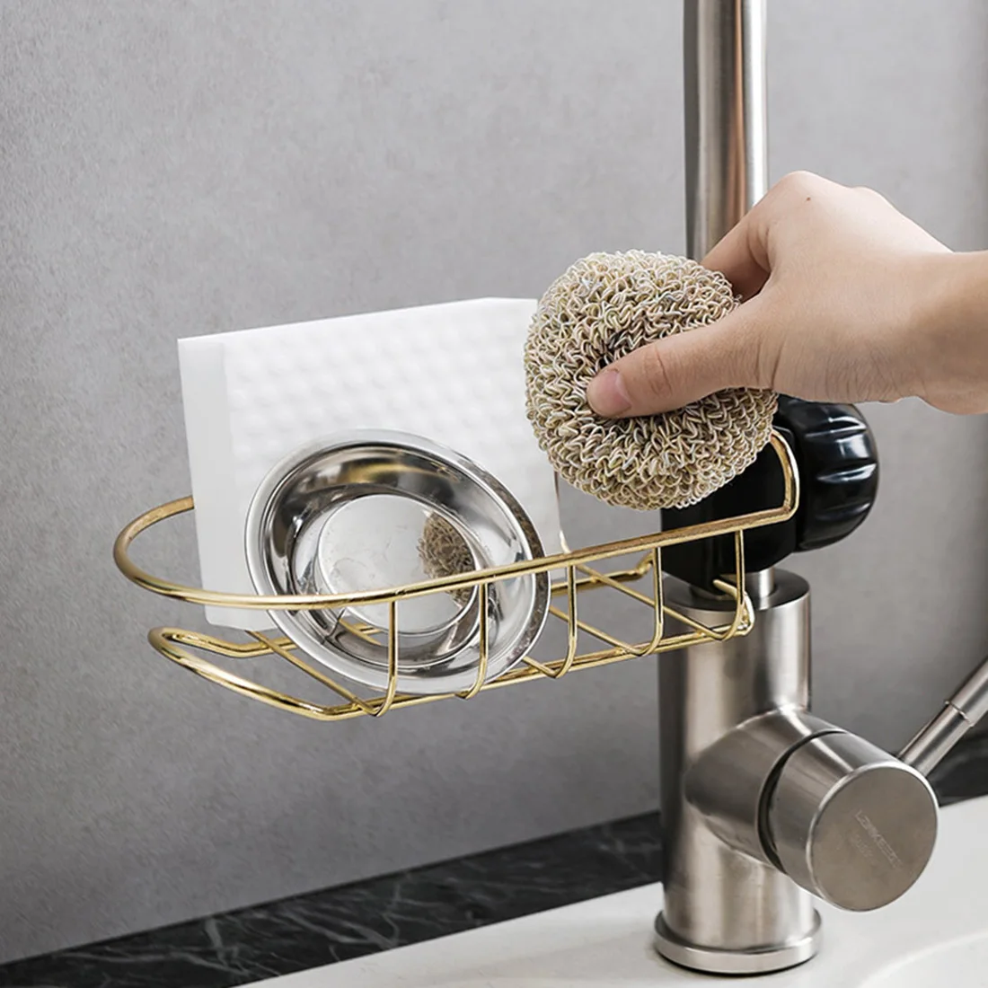 

HIPSTEEN Punch Free Faucet Storage Rack Hollow Drain Holder Kitchen Organizer Draining Rack Bathroom Storage Shelf Holder