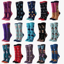 PEONFLY/2 пар/лот, хлопковые женские длинные носки, Веселые разноцветные носки Harajuku с милыми животными, котом, собакой, акулой, забавными рыбами, бабочками, леопардом