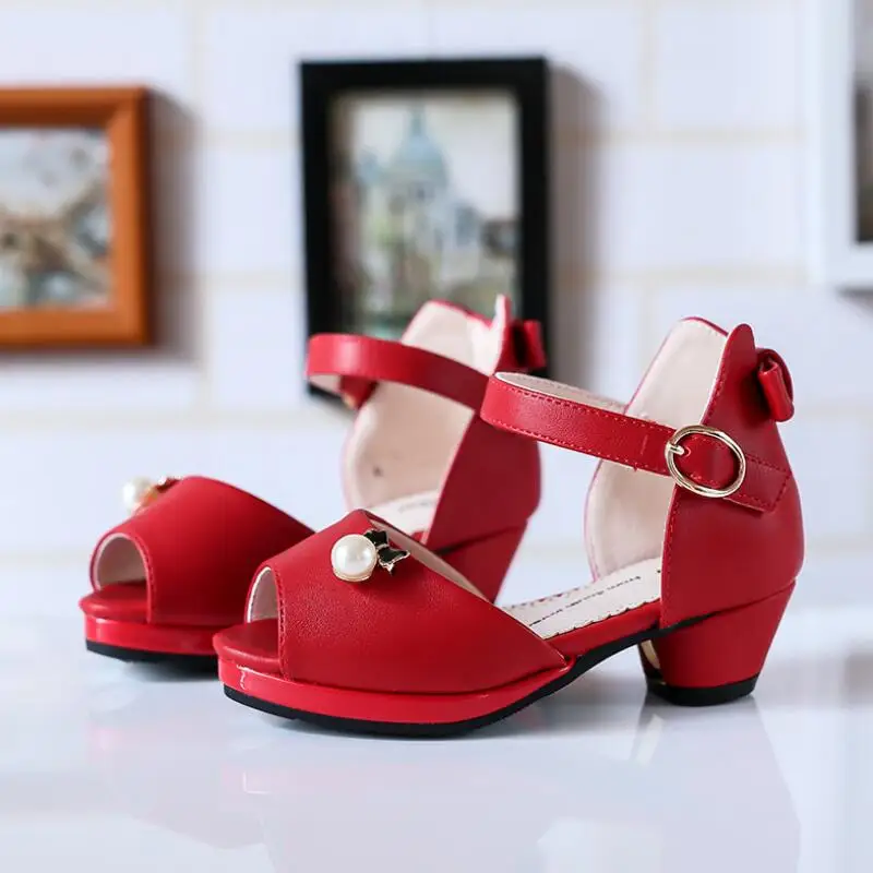 

Princess sandals small high-heeled girls performance shoes 2019 fashion princess rhinestone fish mouth sandals student shoes