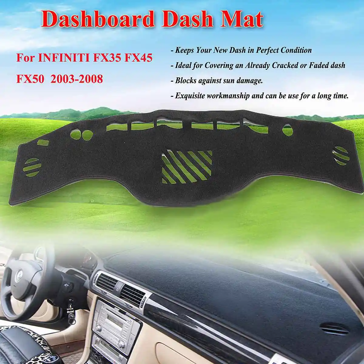 

1pcs BlackDashboardDashMatSunCoverCarInteriorPadForINFINITI/FX35FX45FX50 2003-2008