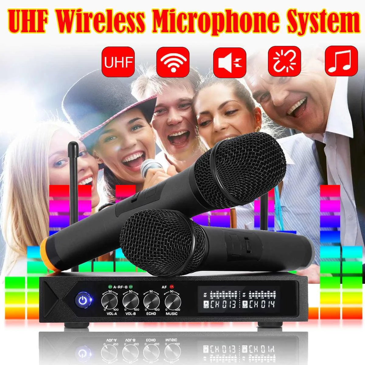 

UHF Wireless Microphone System 2 Channel 2 Cordless Handheld Mic Kraoke Speech Party Supplies Microphone Speaker Professional