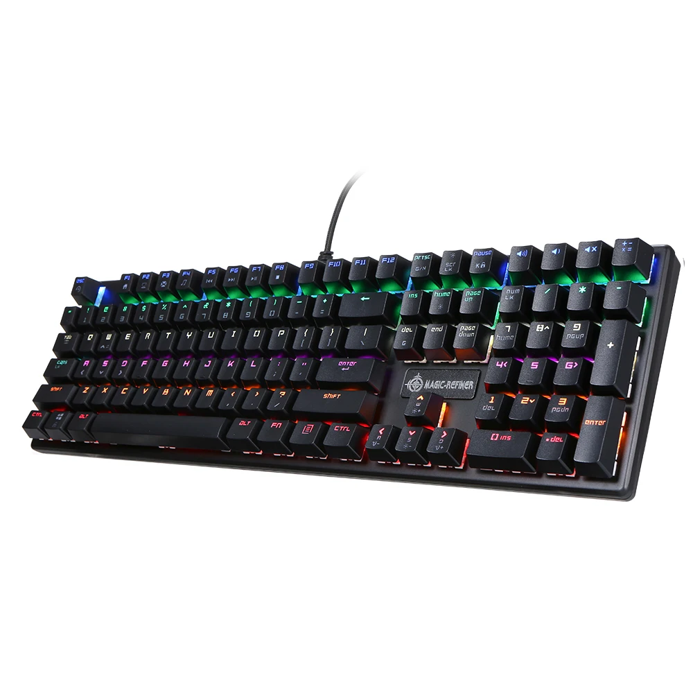 

MAGIC-REFINER Keyboard Mechanical Keyboard Square Keycap Gaming Keyboard 108 Keys N-key Rollover USB Cable Blue Switch Backlight