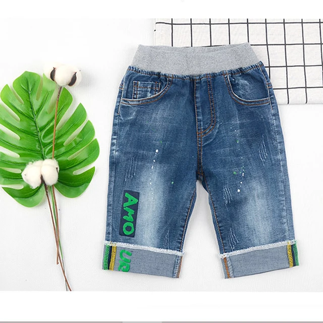 Teenager Kids Boys Denim Shorts 4Y-16Y Summer Letter Printed Children Boys Casual Pants Soft Cotton Jeans Short Straight Pants 6