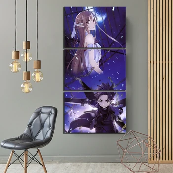 

3 Piece Sword Art Online Poster Pictures SAO Yuuki Asuna and Kirito Picture HD Canvas Art Wall Paintings for Home Decor