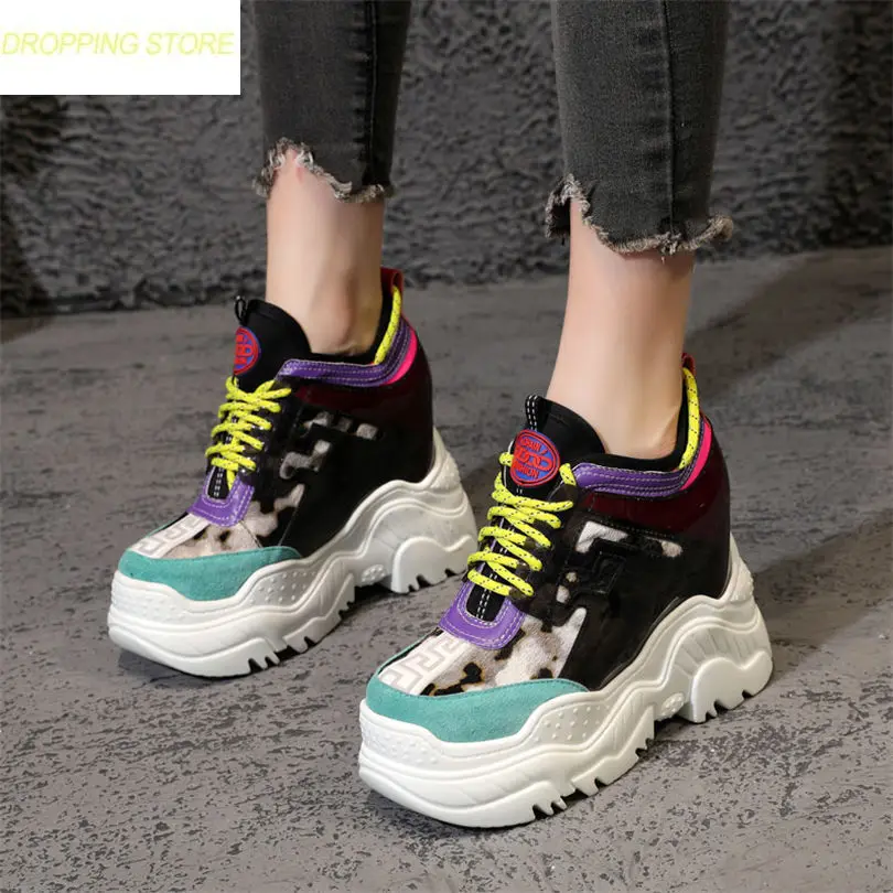 

Womens Lace Up Cow Leather Super High Heel Ankle Boots Wedge Platform Pumps Round Toe Party Sneakers Casual Shoes