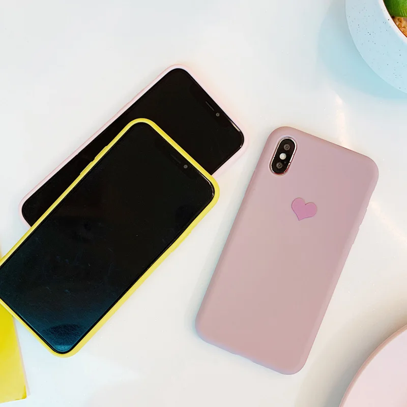 Lovebay Candy Color For iPhone 7 Case Love Heart For iPhone 6 6s 7 8 Plus X XS XR Xs Max Silicone Phone Case Soft TPU Back Cover