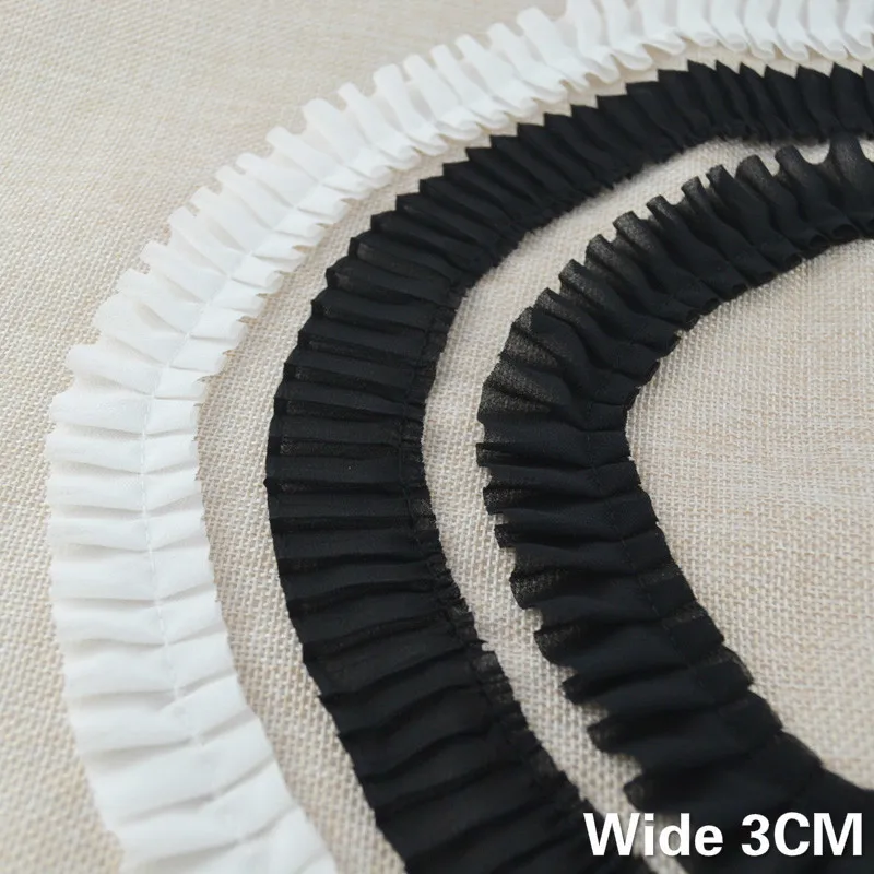 

3CM Wide Luxury White Black 3D Pleat Chiffon Lace Fabric Applique Guipure Collar Ruffle Trim Prom Dress DIY Folded Sewing Decor