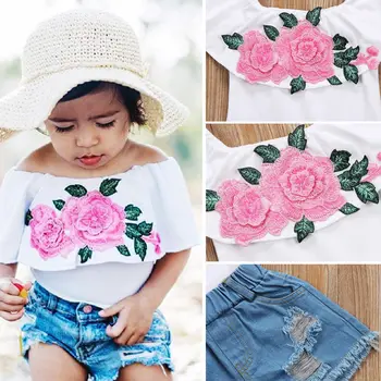 

Fashion Kids Baby Girls Floral Top Short Ripped Jeans Pants Outfits Set Clothes