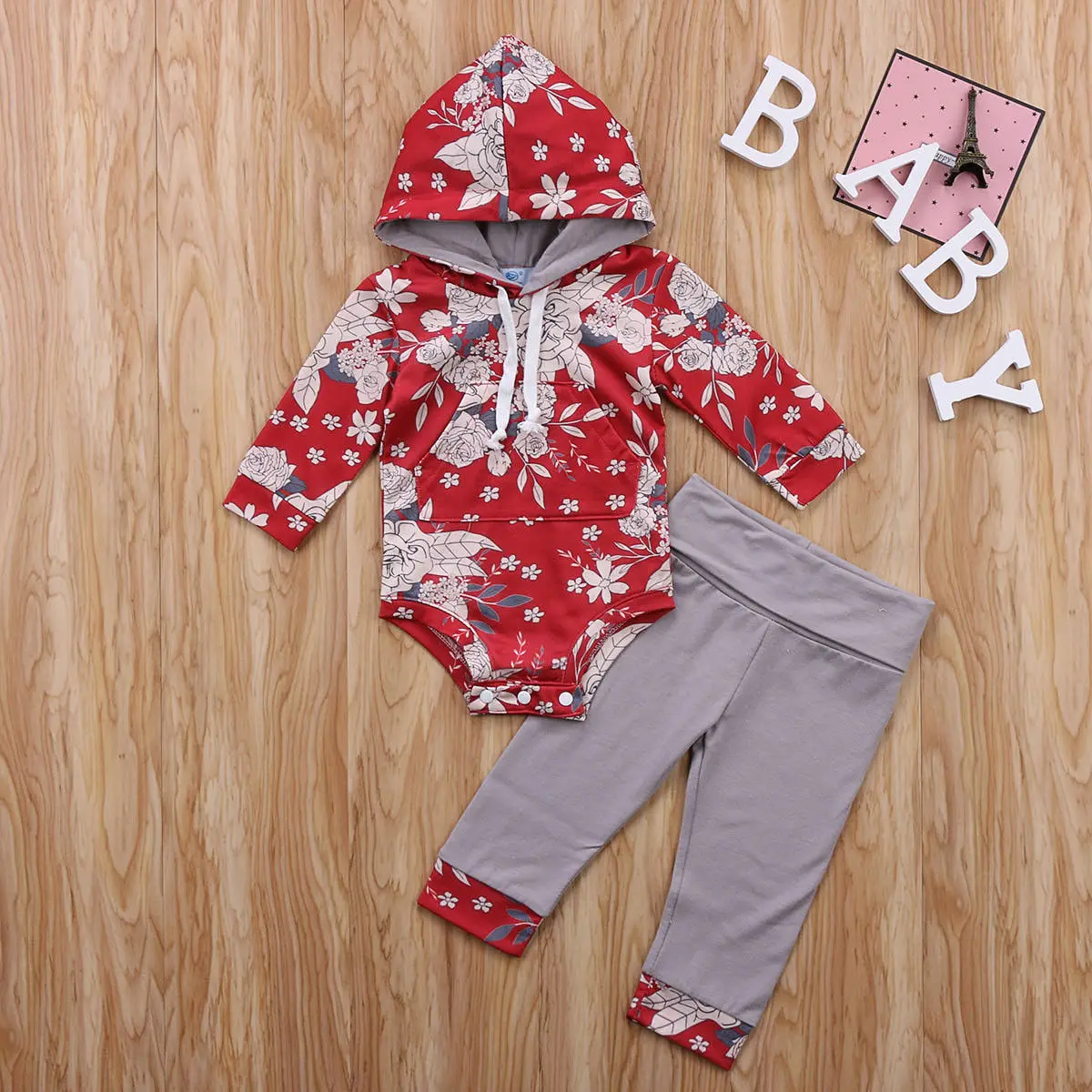 

Pudcoco Girl Clothes AU Stock Toddler Infant Baby Kids Floral Hooded Romper Pants Outfits Clothes Set