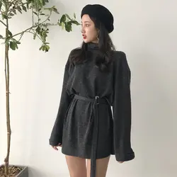 2019 плюс размер украинское Платье женское осеннее платье 2019 новый корейский шикарный пояс коллекция Высокий воротник ностальгия с длинным