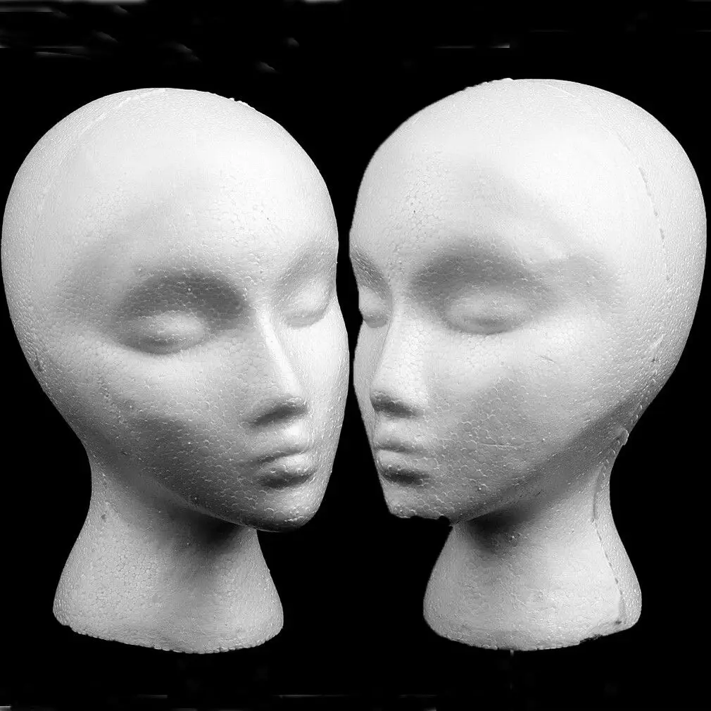 

Female White Deflection Head Polystyrene Styrofoam Foam Head Model Stand Wig Hair Hat Headset Mannequin Head Display Stand Rack