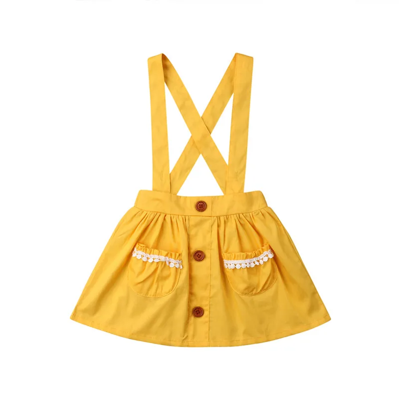 

Infant Kids Yellow Skirts Summer Baby Girls Pleated Suspends Skirt Casual Toddler Newborn Single Breasted Loose Clothes Vestidos