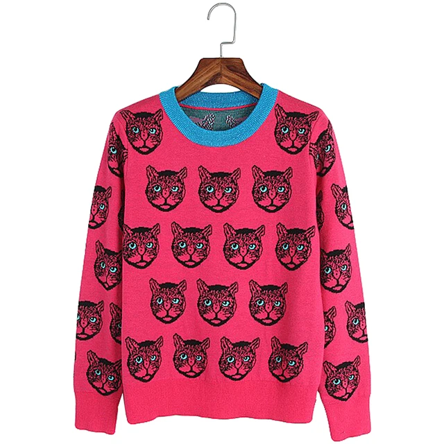 Kawaii Cute Kitten Wool Sweater Women Warm Autumn Winter Tops Cartoon
