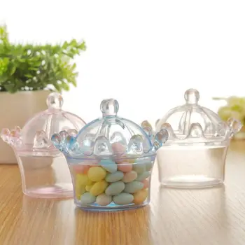 

12 PCS Candy Boxes, Plastic Mini Dome with Crown Design Party Decoration Clear Plastic Crown Fillable Party Favor Box for Cand