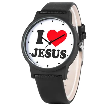 

Special I Love Jesus Series Watch for Women Men Elegant PU Leather Strap Quartz Watch Movement Fashion Large Dial Wrist Watch