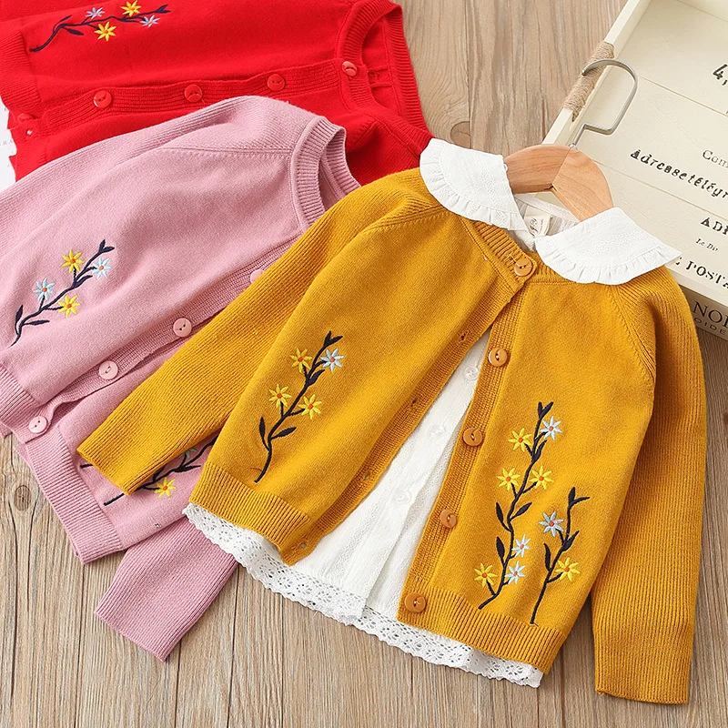 

Baby Girls Knitwear Korean and Japan Style Child Girls Cardigan Embroidery Flower Kids Boy Sweater Jacket