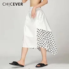 CHICEVER Летняя Повседневная Лоскутная юбка в горошек для женщин Высокая талия карманы Асимметричный до середины икры женские юбки Мода