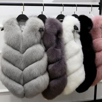 

2018 Women Winter Autumn Faux Fur Vest V-Neck Thick Body Warmer Female Sleeveless Jacket