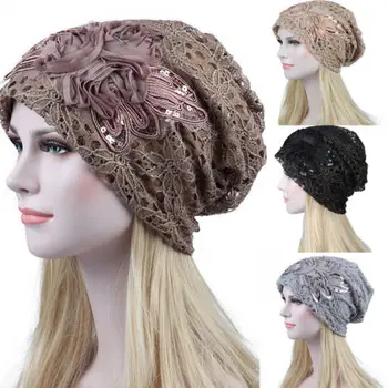 

Women Ladies Elegant Caps Floral Lace Hats Slouchy Baggy Head Skullies Beanies Cap Beanie Cancer Hat Turban