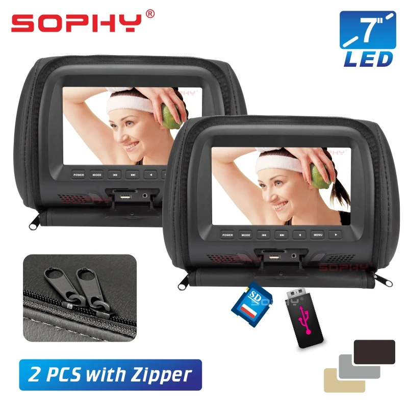

New One Pair 7 inches Car Headrest Monitor LED Screen with Zipper Video Music Multimedia USB SD Player MP4 MP5 SH7048-P5-Zip