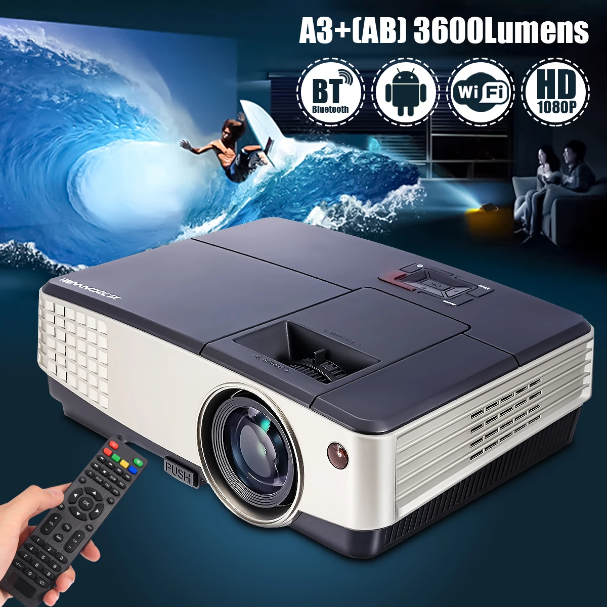 3600 Lumens A3+AB Projector 1080P Full HD LCD Wifi Home Theater Cinema 72W LED Android 4.4 Bluetooth Multimedia Beamer 3600 Lumens A3+AB Projector 1080P Full HD LCD Wifi Home Theater Cinema 72W LED Android 4.4 Bluetooth Multimedia Beamer