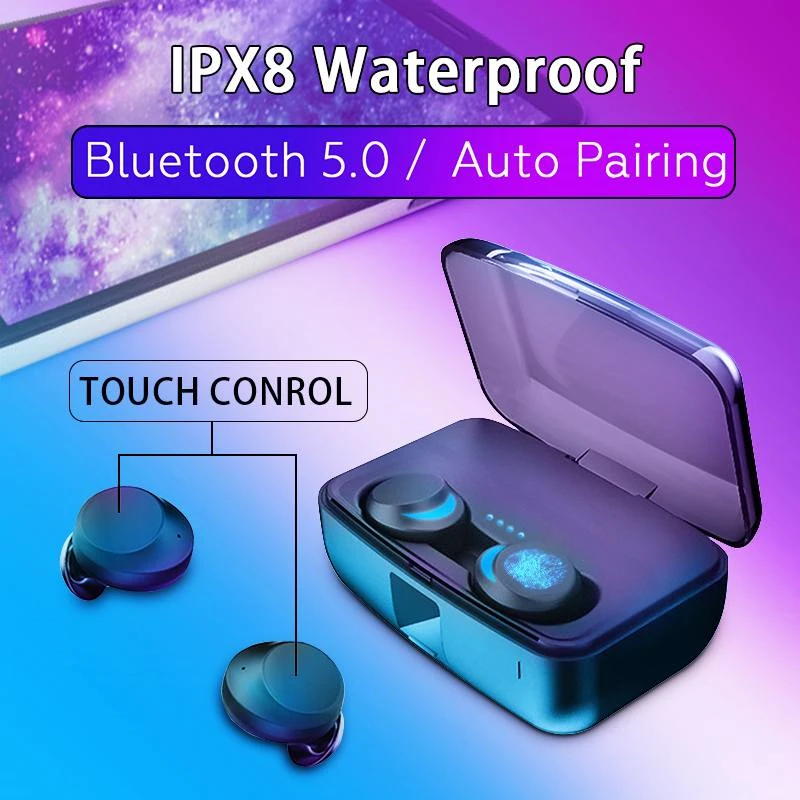 

TWS IPX8 Waterproof Wireless Earphone Bluetooth 5.0 Touch Control HD HiFi Headset Cordless Earbuds Swimming Headphones With Mic