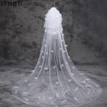 

LPTUTTI Rose petal flower New Mantilla Wedding Marry Headdress Accessories long cathedral Bridal Wedding Veil With Comb