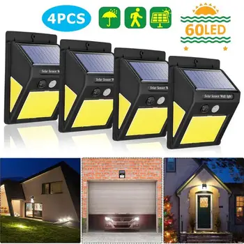 

4pcs 60 LED COB Solar Light Panel Lamp Motion Sensor Wall Lights Outdoor Garden IP65 Waterproof Path Security Solar Lights
