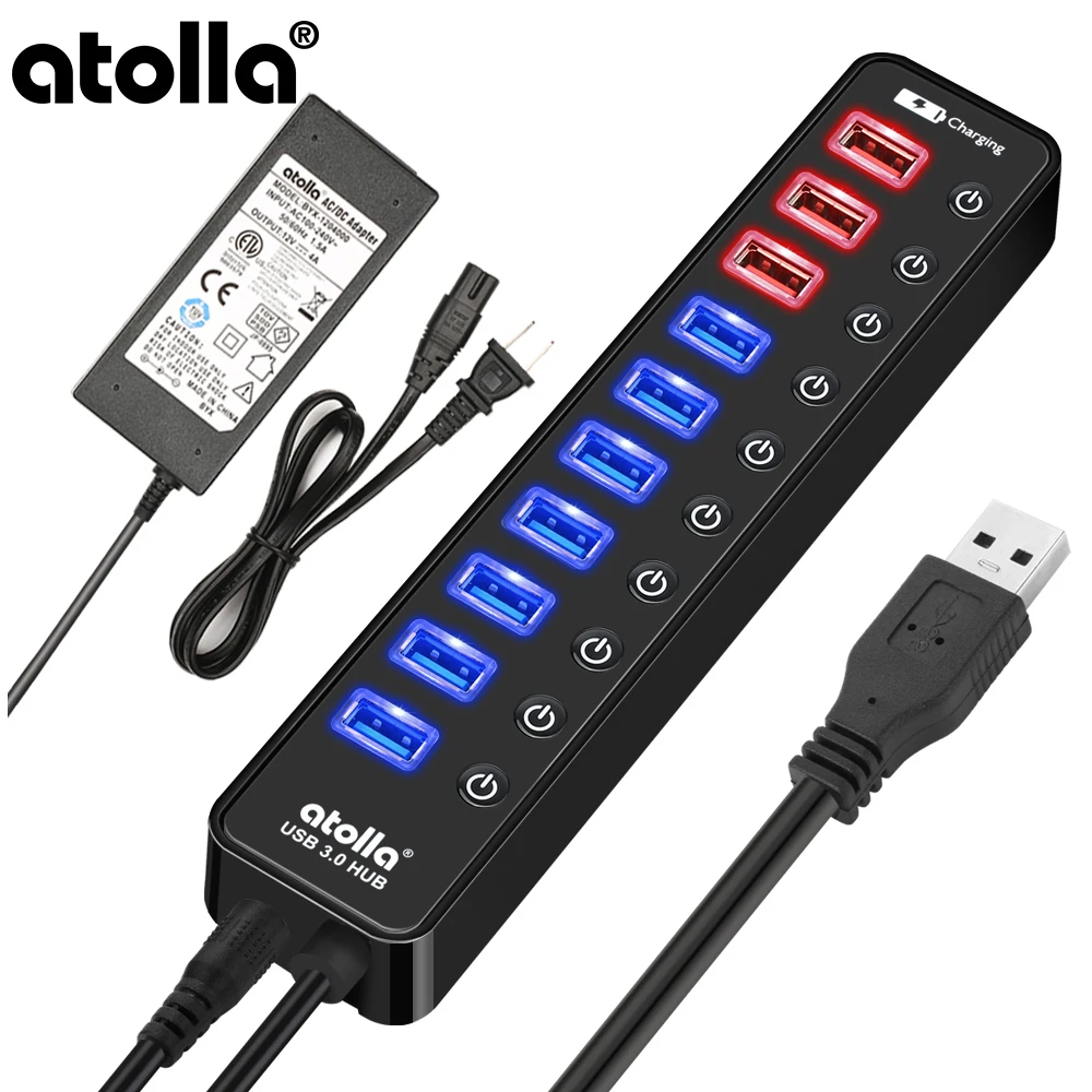

Powered USB 3.0 Hub, Atolla USB 3.0 Hub 11 Ports - 7 USB 3.0 Data Ports + 4 Smart Charging Port with Individual On/Off Switches