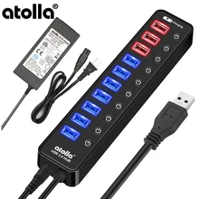 Powered USB 3.0 Hub, Atolla USB 3.0 Hub 11 Ports - 7 USB 3.0 Data Ports + 4 Smart Charging Port with Individual On/Off Switches jys usb3 0 4 ports hub converter black