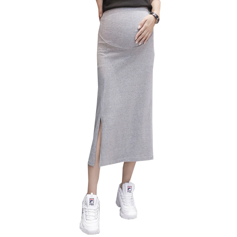 

Side split mid-calf 2019 new maternity summer skirts mother fashion knitting split belly skirt slim hips straight cotton skirt