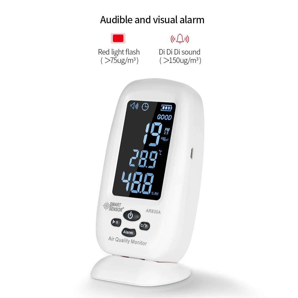 

5 In 1 Air Quality Monitor PM2.5 Detector Formaldehyde Detector Thermometer Hygrometer TVOC HCHO Gas Analyzer With LCD Screen