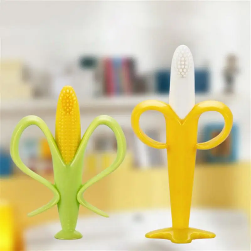 

2019 Banana Corn Baby Teether Kids Teether Baby Toy Silicone Toothbrush Environmentally Safe Tasteless Baby Molar Rods For Fun