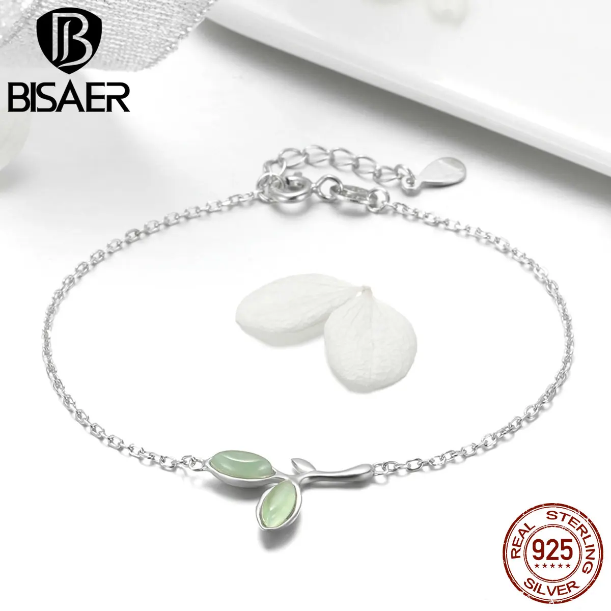 BISAER, 925 пробы, серебряный, женский браслет, дерево, листья, дерево, лист, цепочка, браслеты, женский браслет, Стерлинговое Серебро, ювелирное изделие, Pulseira ECB112