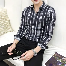Новые полосатые рубашки с принтом социальных Клубная рубашка Весна роскошь барокко рубашки Slim Fit Дизайнерская мужская футболка мужские Camisa Masculina