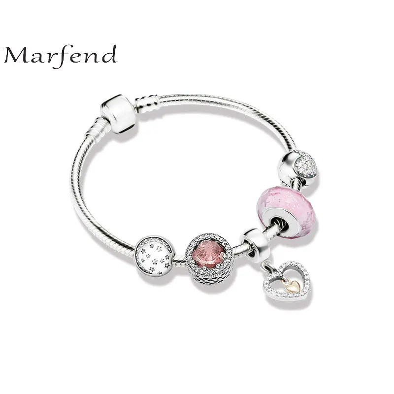 

Marfend 925 silver bracelet Stars, love and pink Fit Original Marfend Bracelet Women DIY Jewelry Gifts