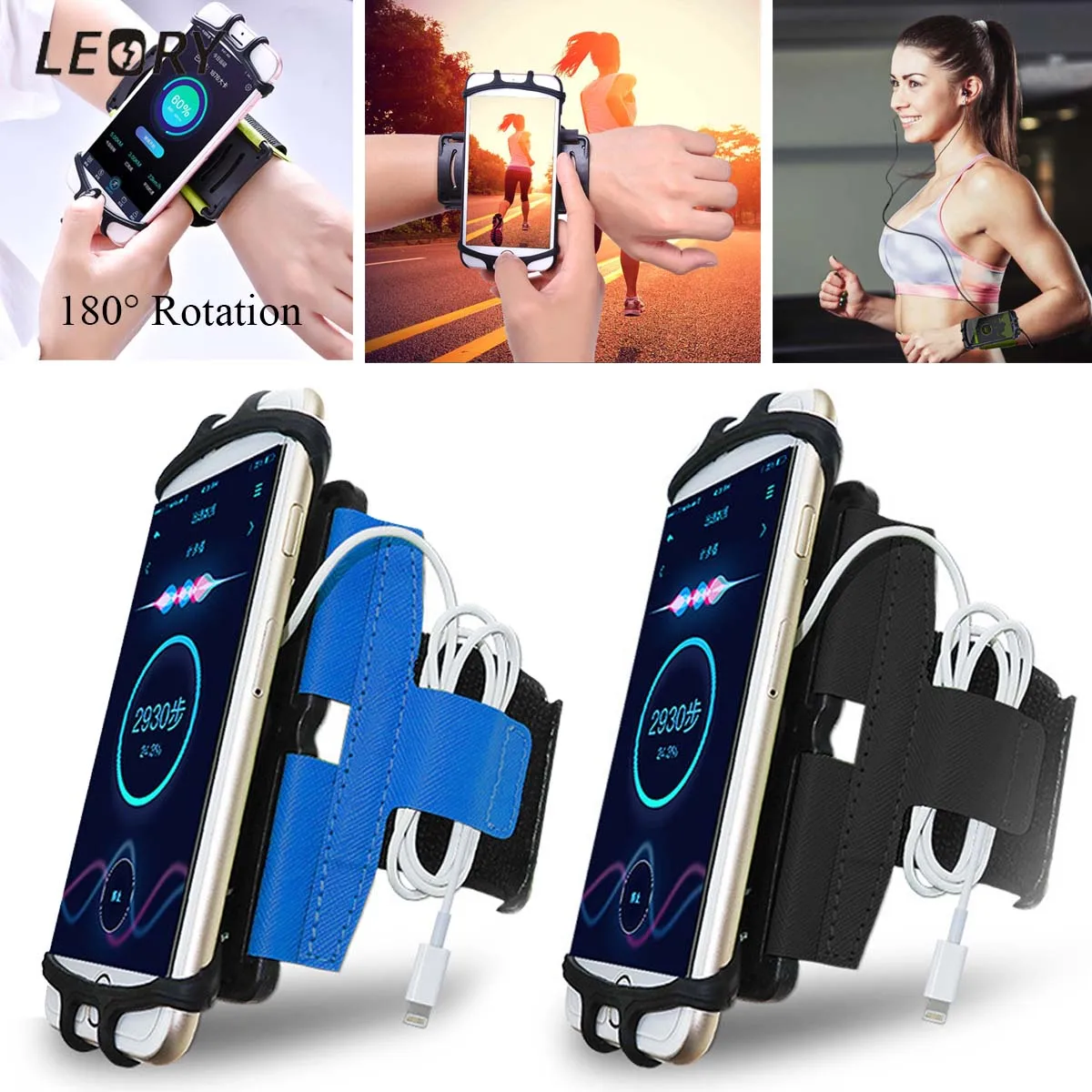 

Leory PU 180 Degree Rotatable Running ArmBand Bag Case for Mobile Phone Holder Universal WristBand Running Sport Arm Bag Belt