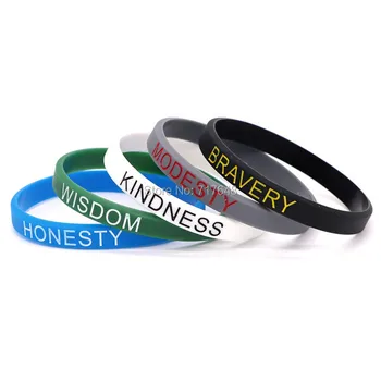 

100pcs Human Virtues Bravery Modesty Kindness Wisdom Honesty wristband silicone bracelets free shipping by epacket A