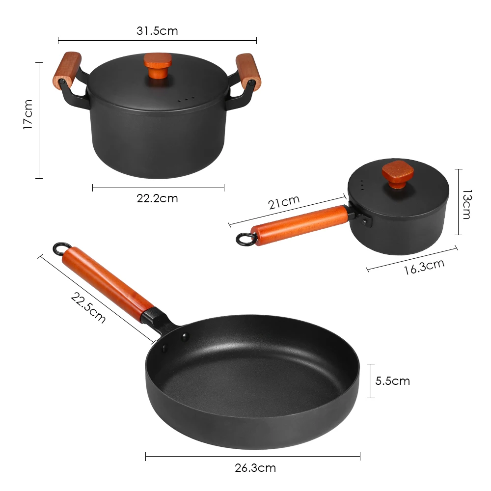 3 шт./компл. металлическая Сковорода Набор из 3-х отливка чугунная кастрюля с антипригарным покрытием железная супница горшок молока кастрюля, сковорода Кухня& столовой кухонная утварь