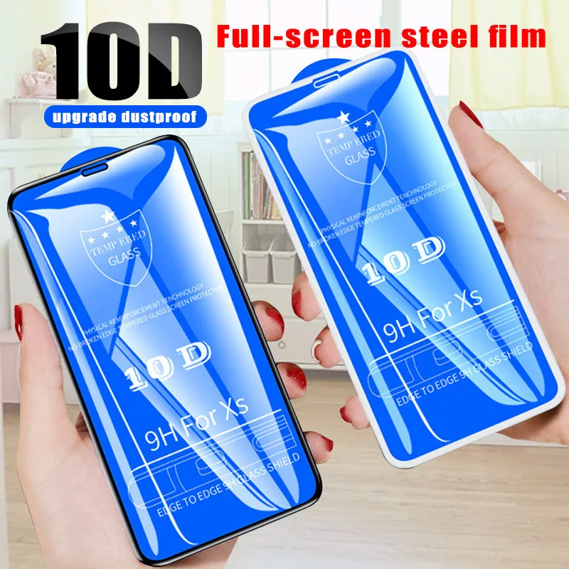 

10D Full Curved Tempered Glass On The For iPhone X XR XS Max Screen Protector Protective Glass For iPhone 6 6s 7 8 Film Cover