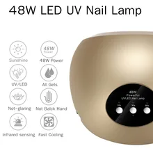 LED UV Nail Dryer 48W 3 Modes Professional Gel Polish Lamp Light-Curing Manicure Machine LCD Display Gold EU Plug Detachable