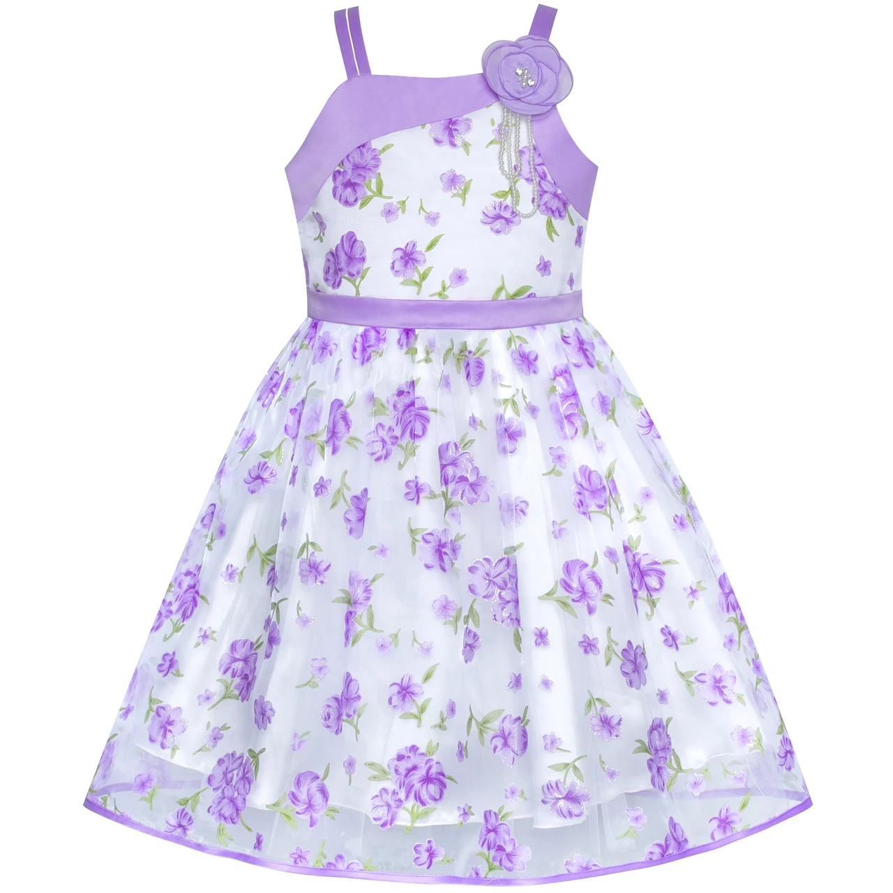 Sunny Fashion платья для девочек Цветок Пурпурный Цветочный танк Свадьба Вечеринка