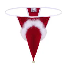 Мужские сексуальные стринги в форме шляпы Санты, Плавки бикини с колокольчиком, мужские Рождественские шорты, праздничные Необычные Косплей стринги, нижнее белье, трусы