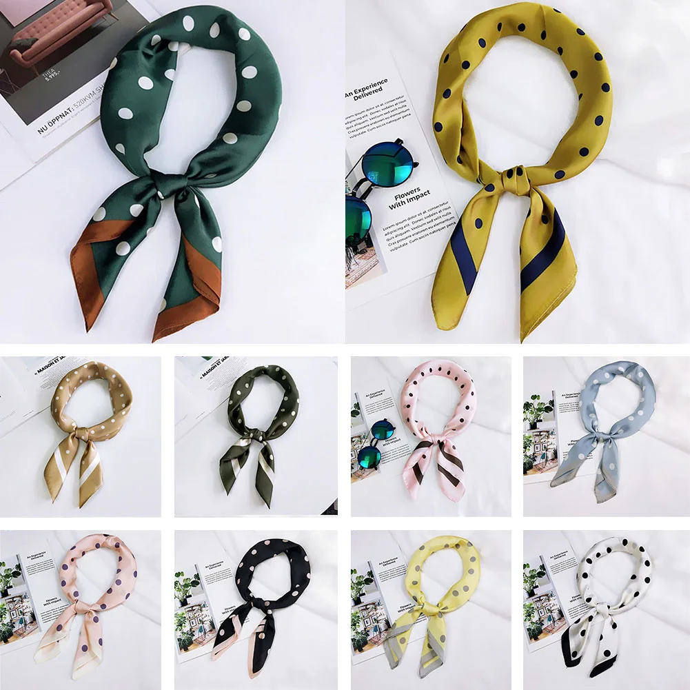 Scarf Luxury Striped Hijab Pure Silk Shawl Scarfs Foulard Head Wraps Silk Head Neck Satin Hair Ties Headband Dots Square Scarf