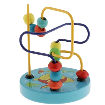 

Fun Bead Maze Puzzle Activity Cube , Toddler Baby Wooden Roller Coaster Sliding Beads Game Classic Developmental Toy - Fish