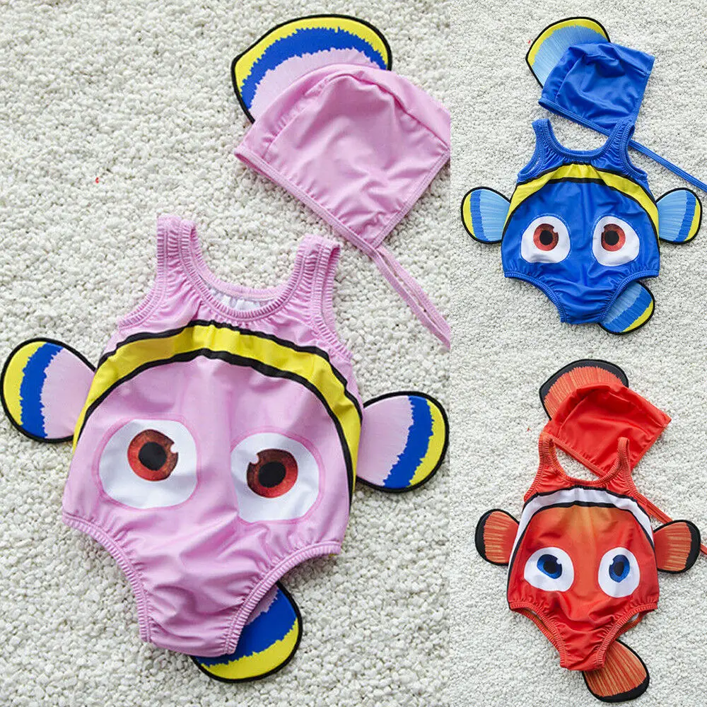 

2019 Newest Hot Kids Baby Girl Swimwear Cartoon Goldfish Monokini Swimsuit Beachwear Bathing Costume