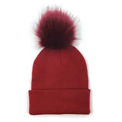 Модные женские туфли повседневное зимний теплый вязаный шерстяная шапочка Мех животных шапки кепки для Открытый