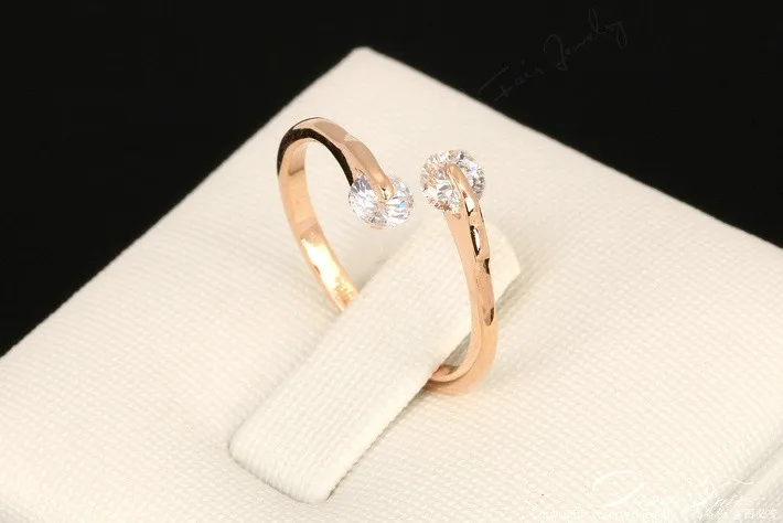 DWR007 OL стильное регулируемое кольцо с двойным кубическим цирконием Цвет Розовое золото/серебряный тон обручальные/Свадебные кольца с кристаллами для женщин