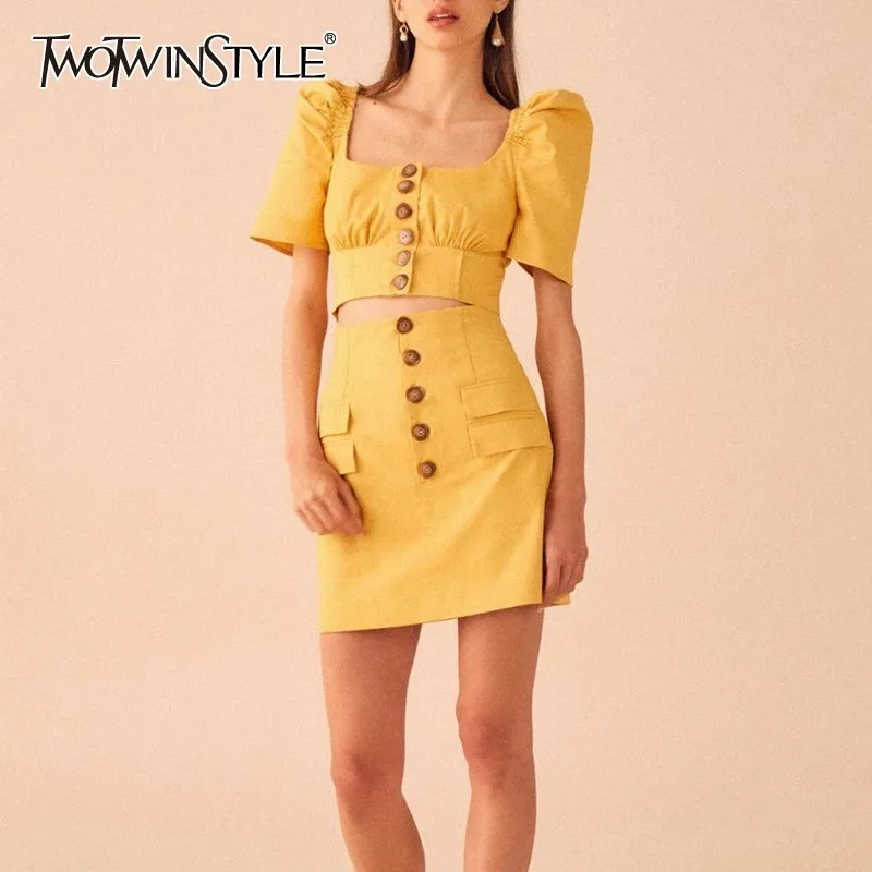 Женский винтажный костюм TWOTWINSTYLE однотонный короткий топ с квадратным воротником