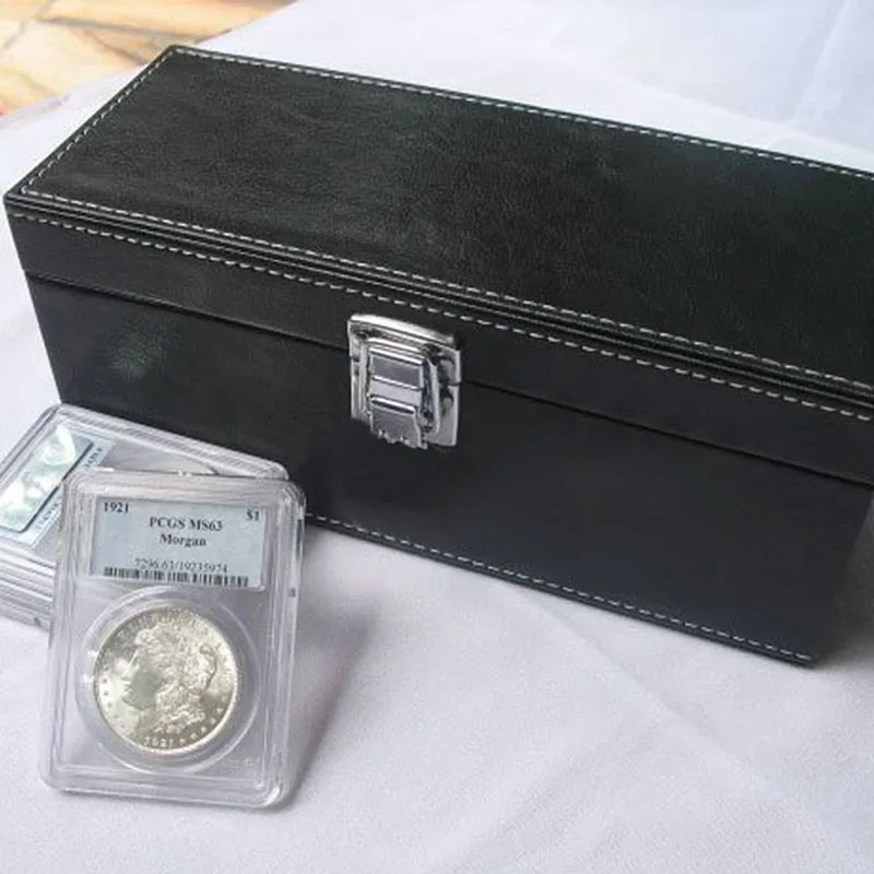 20шт монеты плиты Коробка Для Хранения Чехол держатели черный из искусственной кожи для PCGS NGC черный